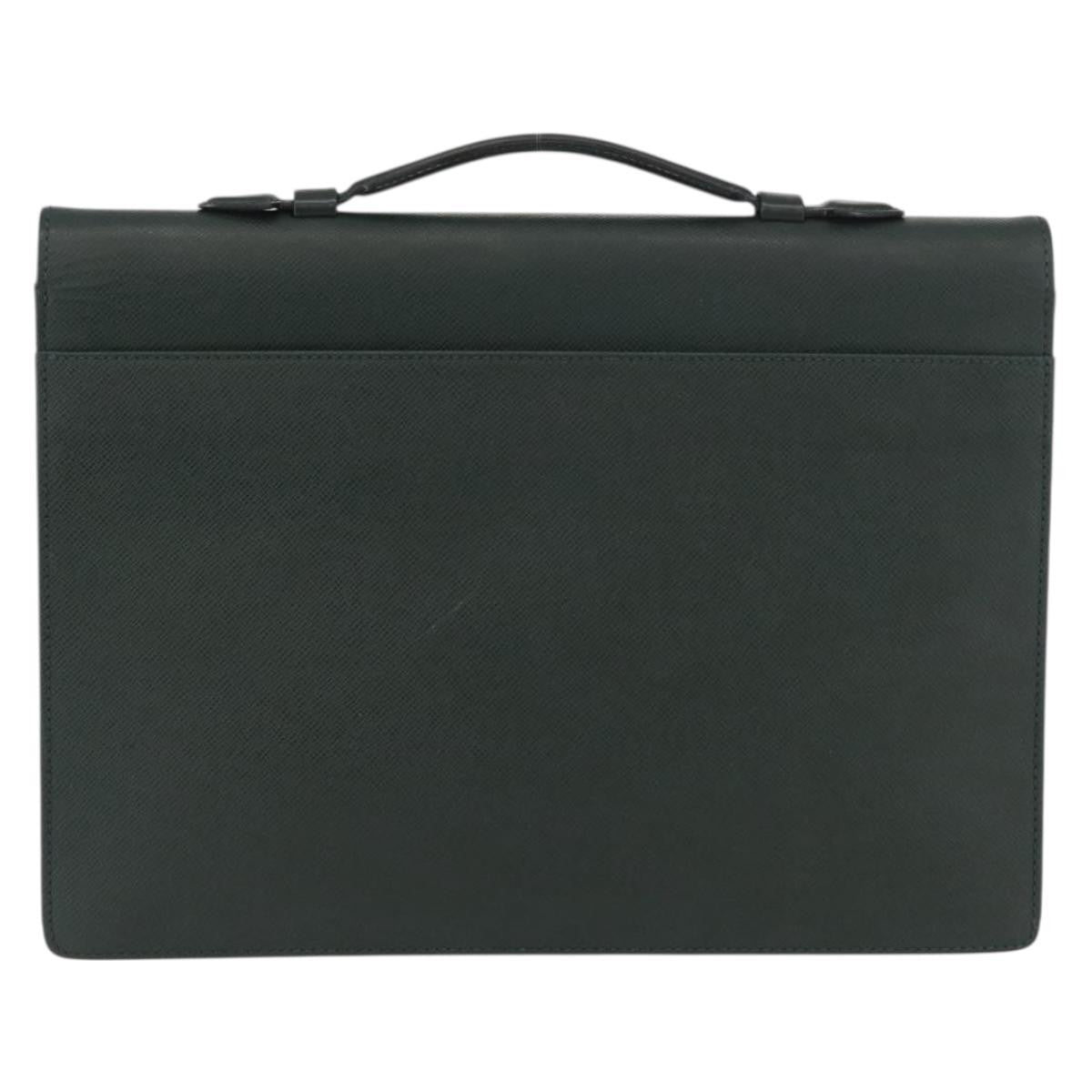 Louis Vuitton Serviette Kourad Briefcase Taiga Leather Green Leather Handbag (Authentic  )