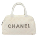 Chanel Vintage Logo Bowler Bag Quilted Canvas White Canvas Handbag ( )