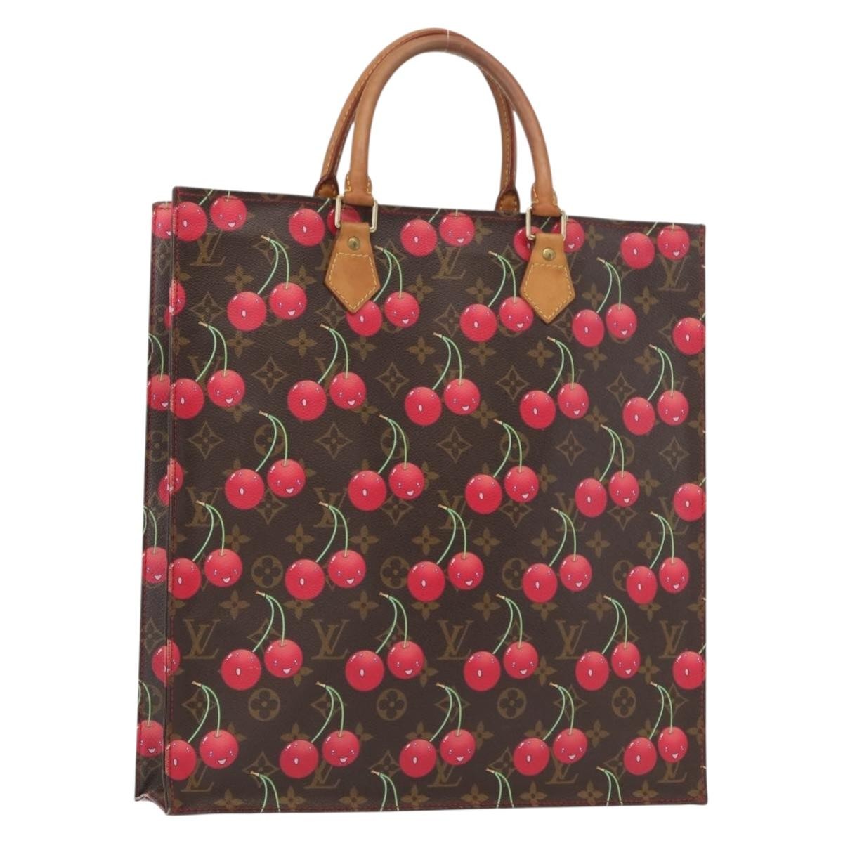 Louis Vuitton Sac Plat Bag Limited Edition Monogram Cerises Brown Canvas Handbag (Authentic  )