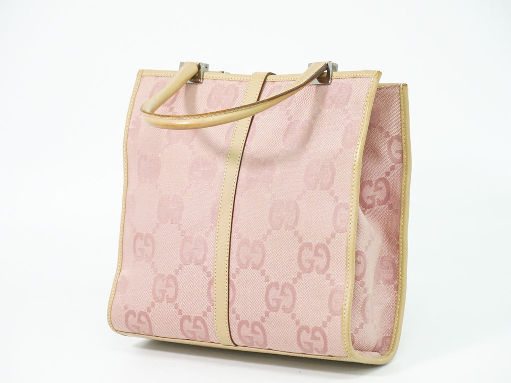 Gucci Jackie 1961 Tote Gg Denim And Leather Pink Canvas Handbag ( )