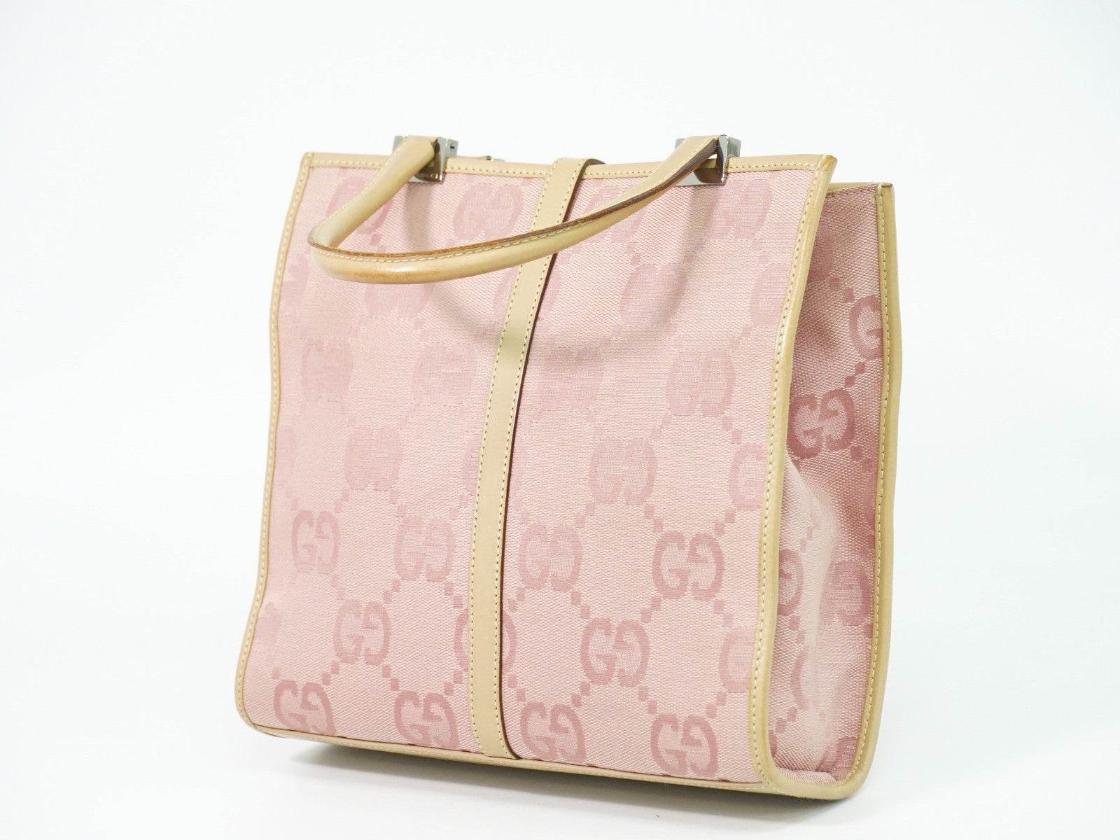 Gucci Jackie 1961 Tote Gg Denim And Leather Pink Canvas Handbag ( )