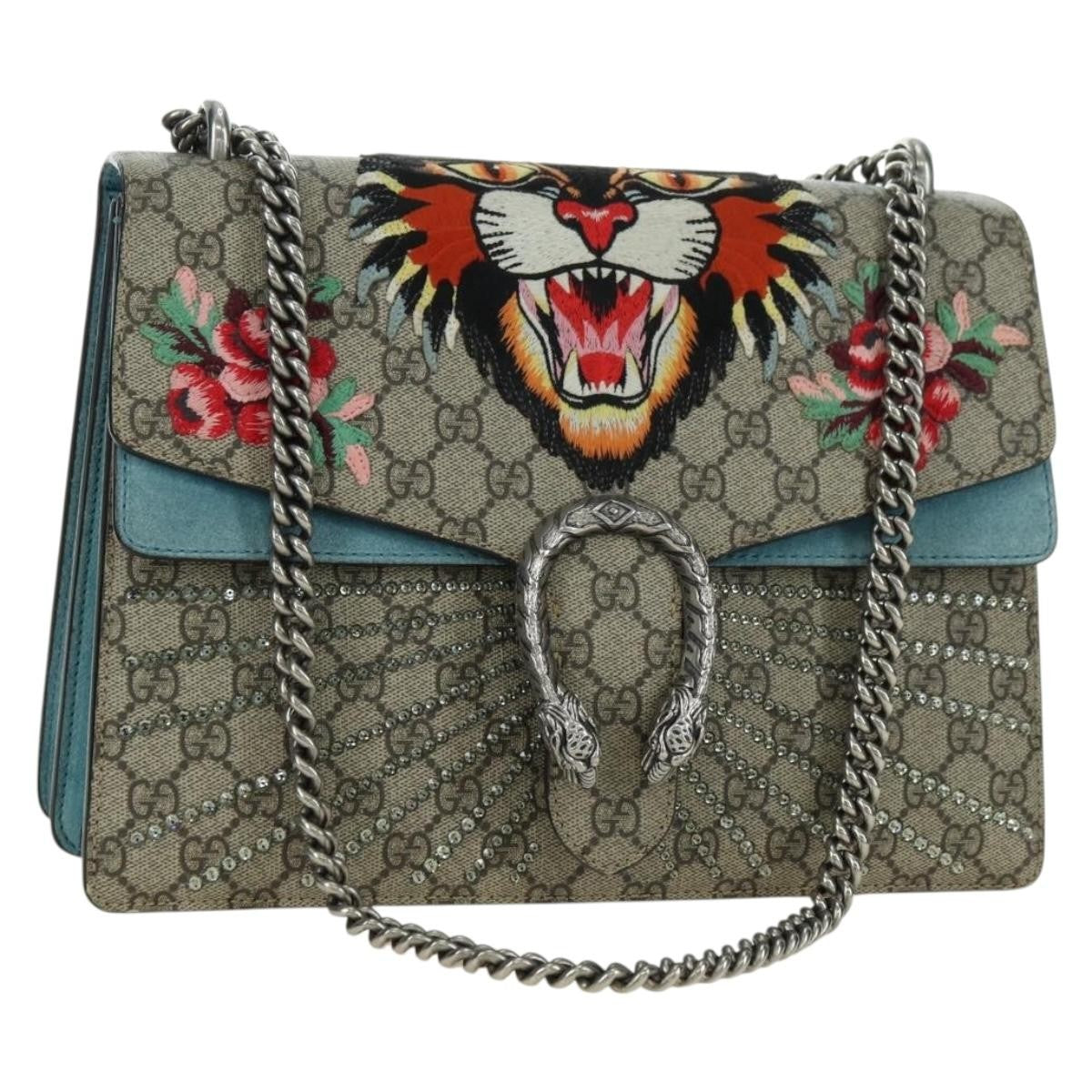 Gucci Zip Top Messenger Bag Gg Coated Canvas Beige Leather Handbag ( )