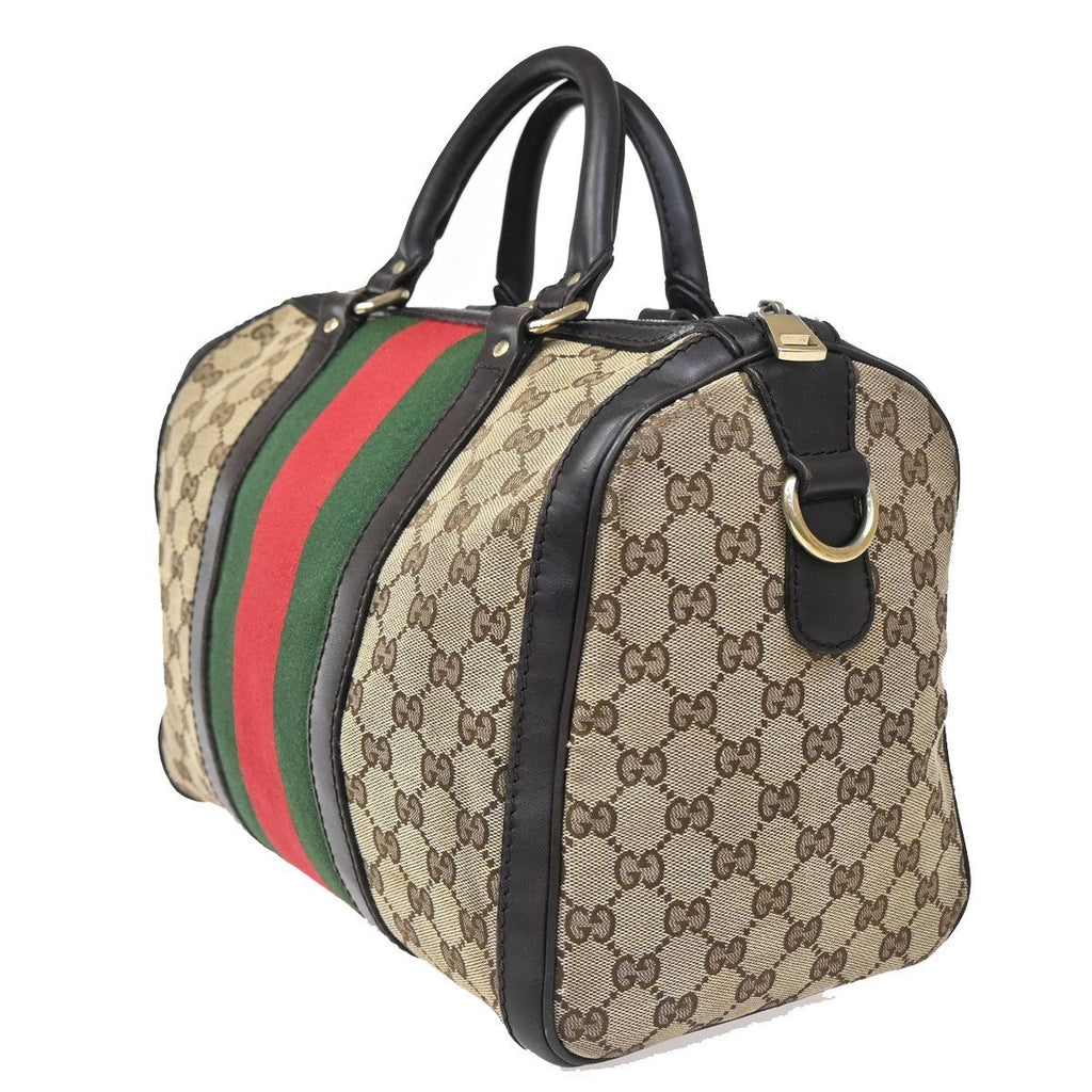 Gucci Vintage Web Boston Bag Gg Canvas Brown Canvas Handbag (Authentic  )