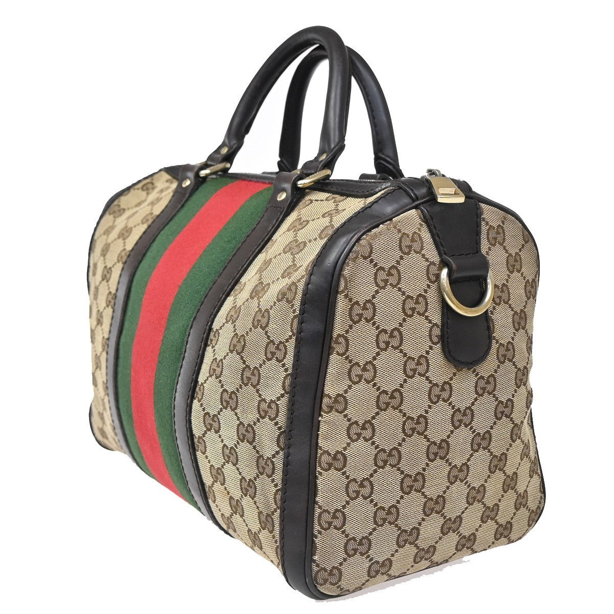 Gucci Vintage Web Boston Bag Gg Canvas Brown Canvas Handbag (Authentic  )