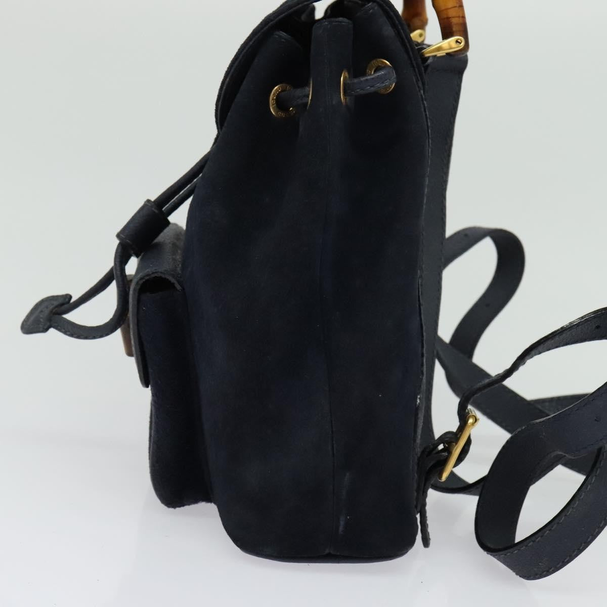 Gucci Gucci Bamboo Backpack Daim Navy Suede Backpack Bag (Authentic  )