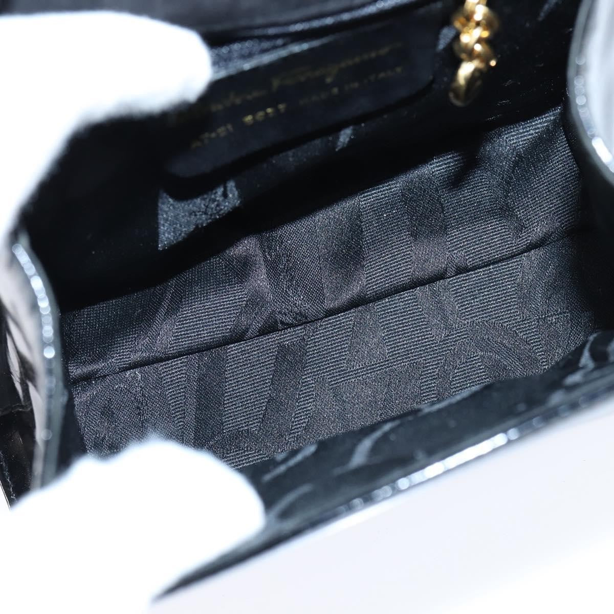 Salvatore Ferragamo Vala Handbag Patent Leather Black Patent_Leather Handbag (Authentic  )