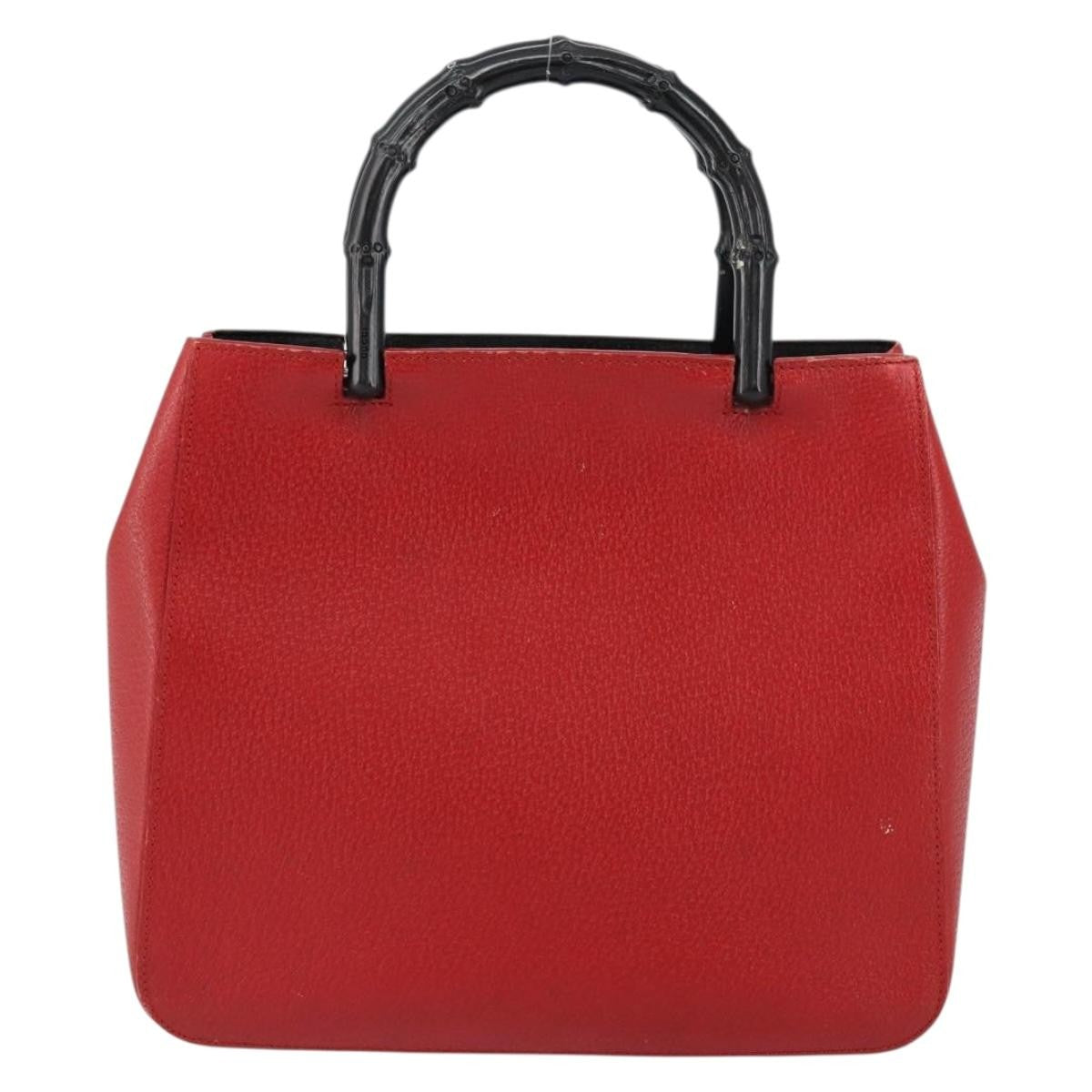 Gucci Vintage Bamboo Handle Bag Leather Red Leather Handbag (Authentic  )