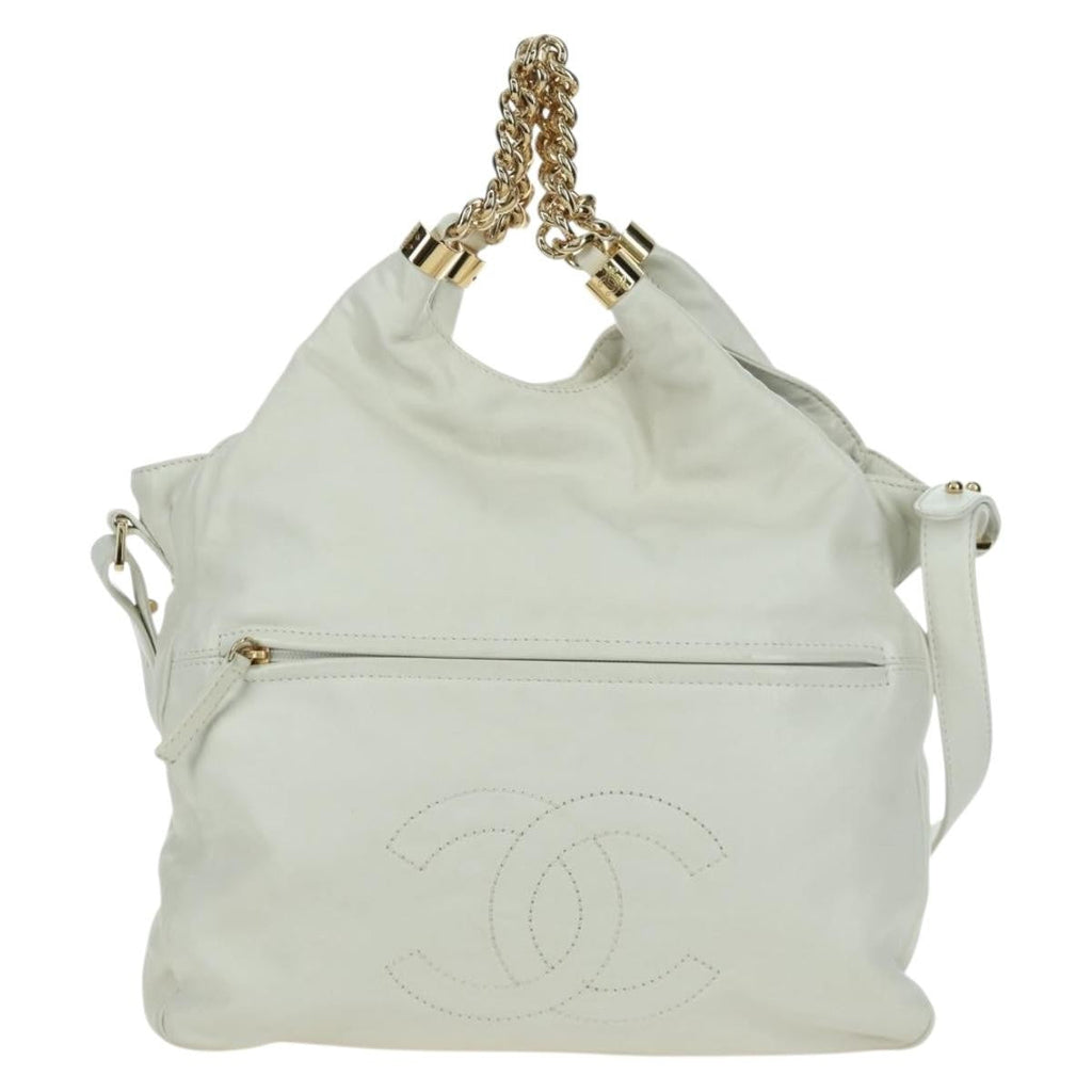 Chanel Rodeo Drive Hobo Leather White Leather Handbag (Authentic  )