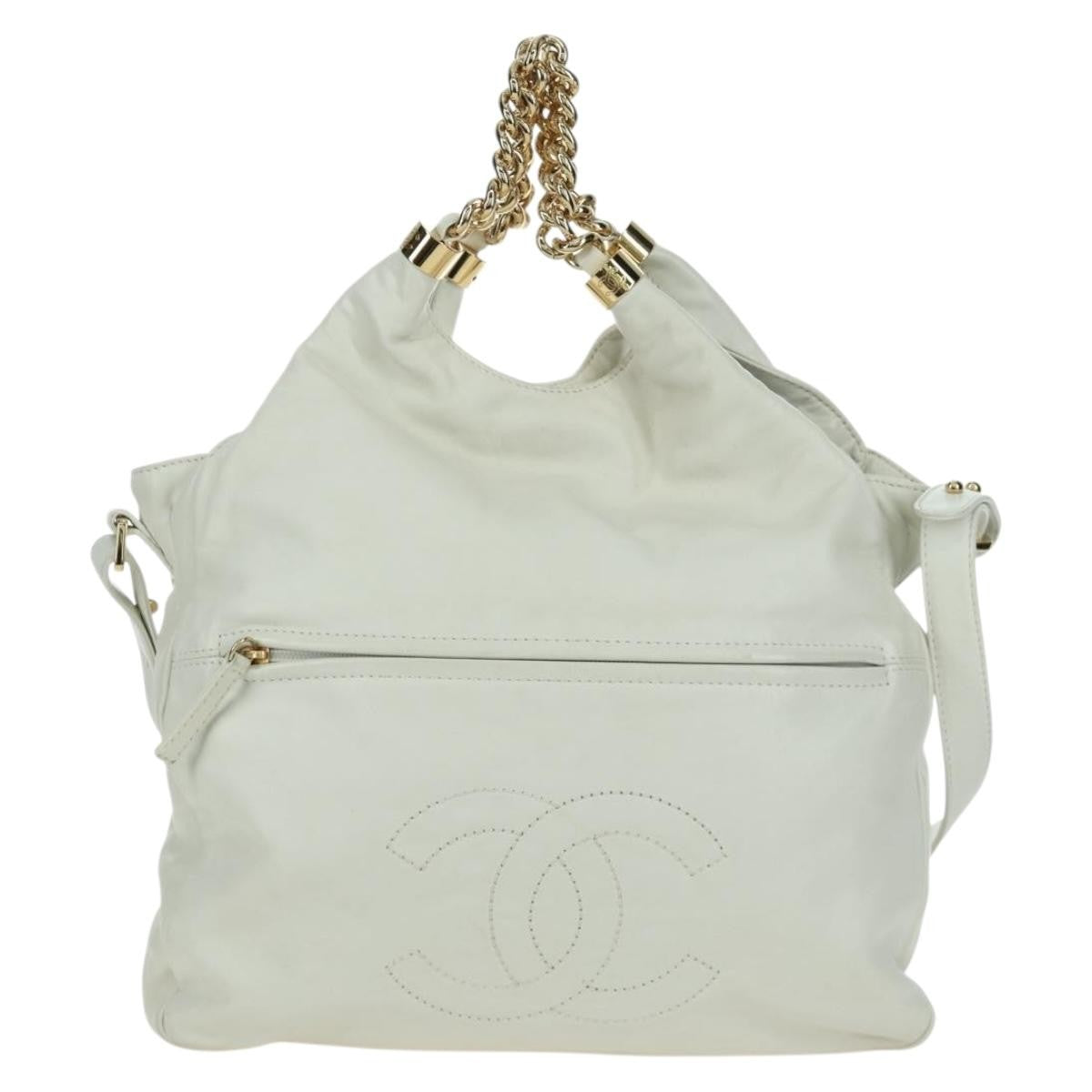 Chanel Rodeo Drive Hobo Leather White Leather Handbag (Authentic  )