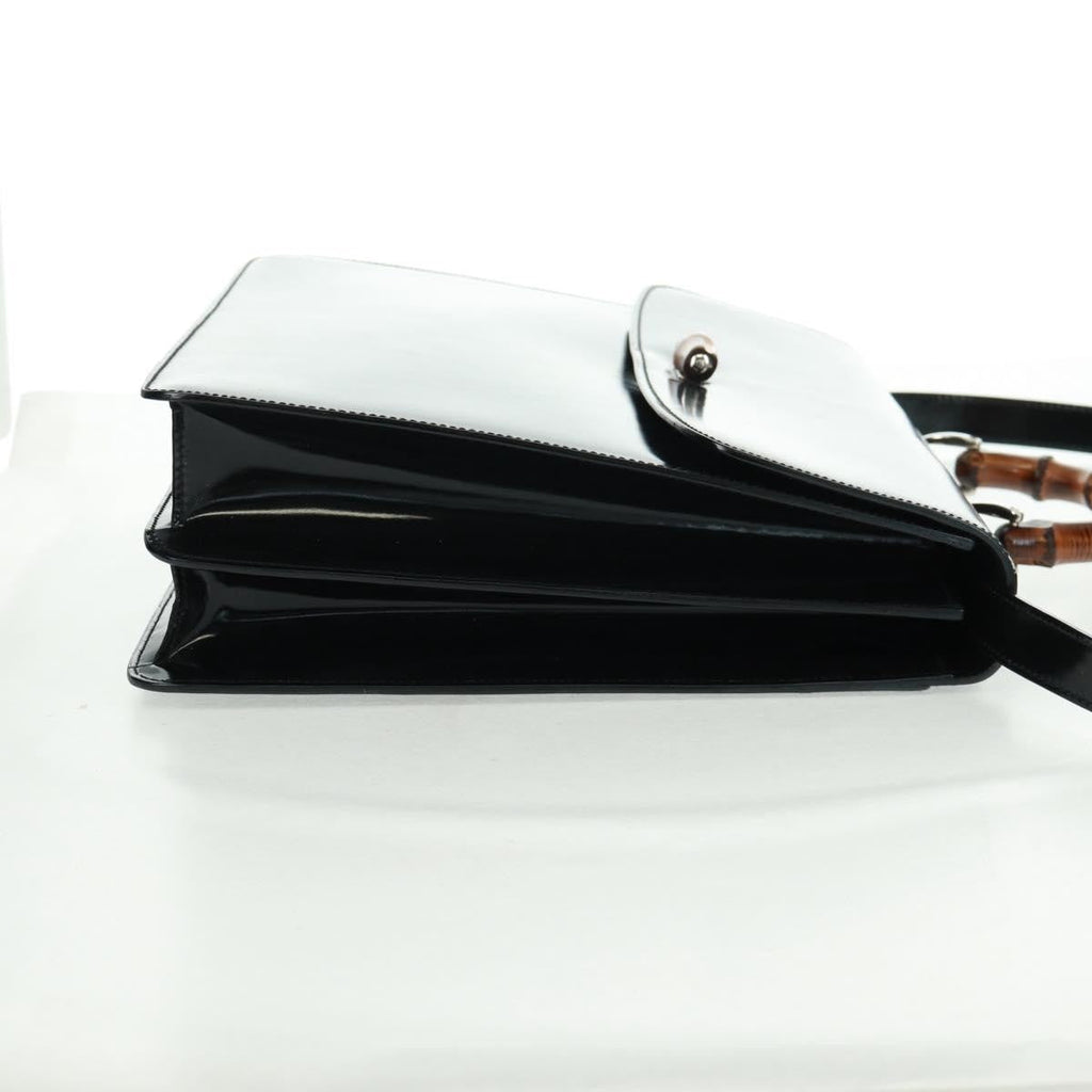 Gucci Vintage Bamboo Handle Bag Patent Leather Black Patent_Leather Handbag (Authentic  )