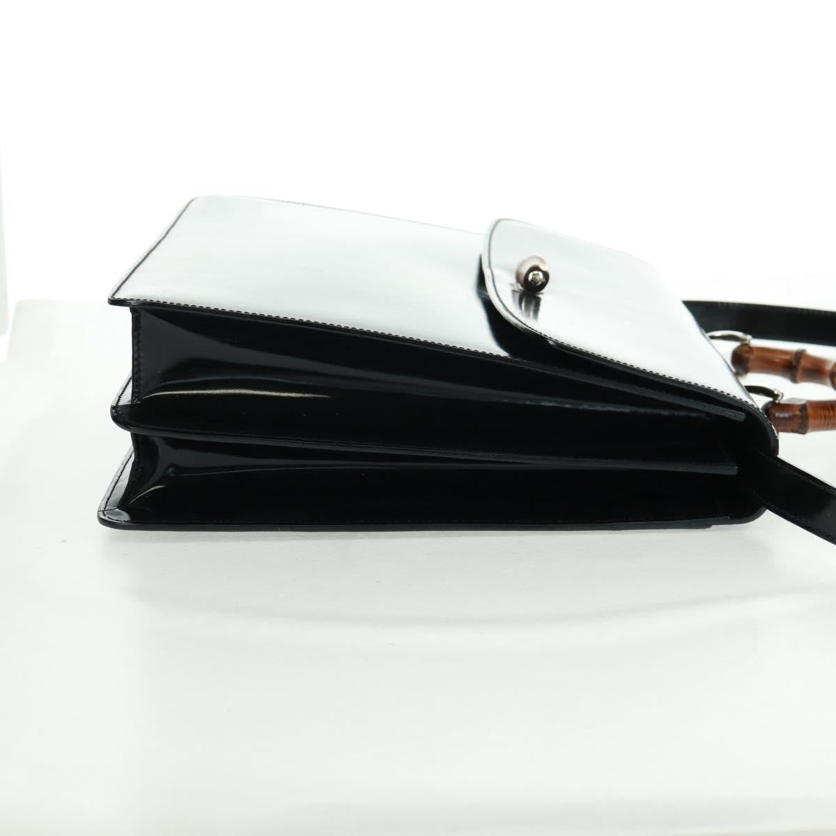 Gucci Vintage Bamboo Handle Bag Patent Leather Black Patent_Leather Handbag (Authentic  )