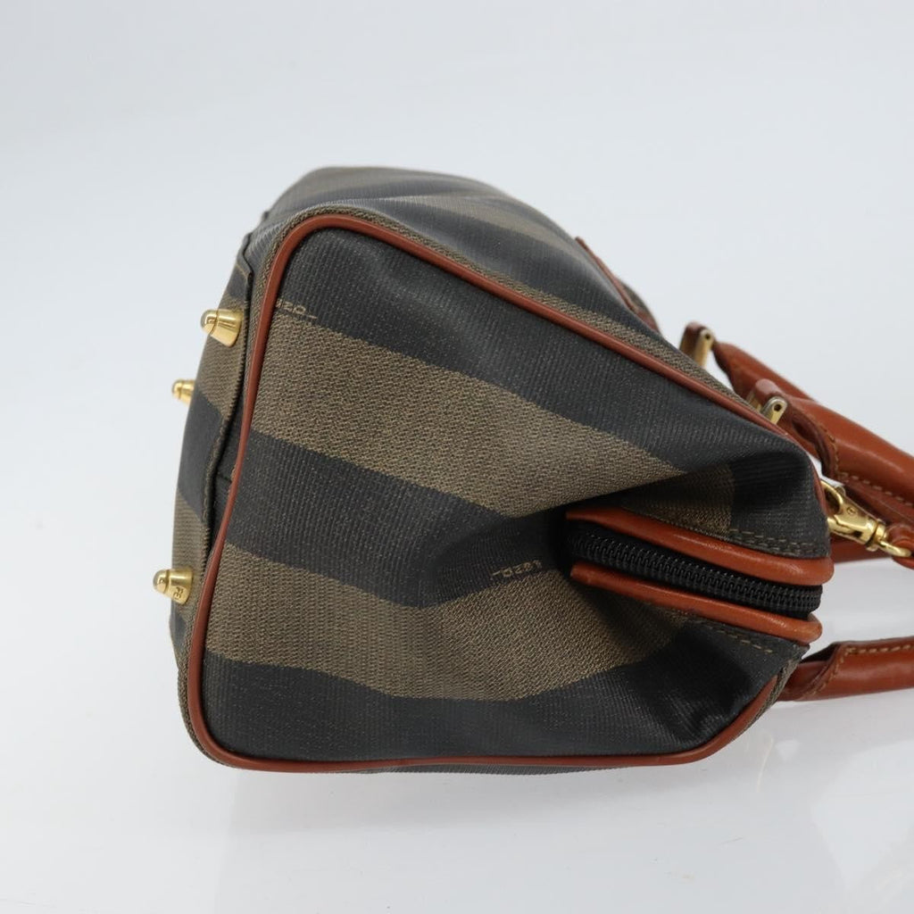 Fendi Vintage Pequin Convertible Boston Bag Coated Canvas Black Canvas Handbag (Authentic  )