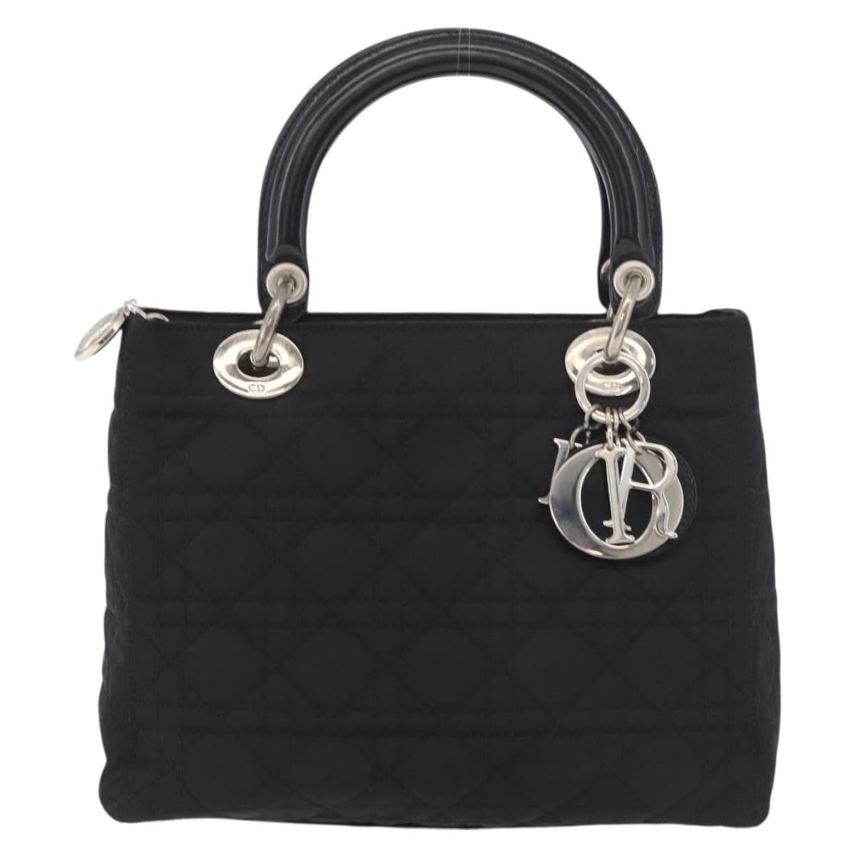 Christian Dior Vintage Lady Dior Bag Cannage Quilt Nylon Black Nylon Handbag ( )
