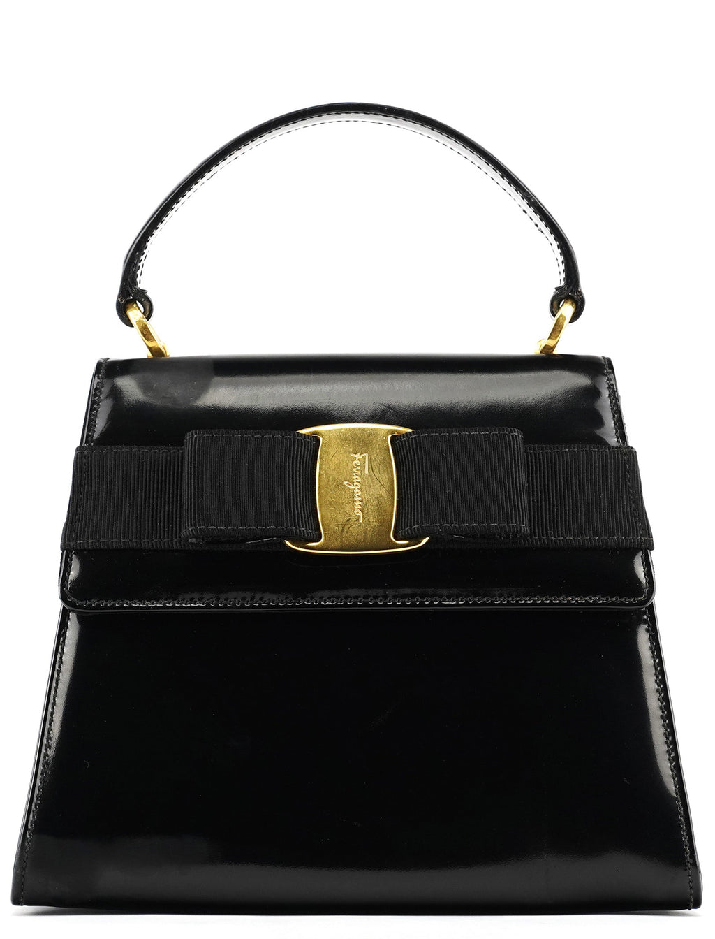 Black Patent Leather Top Handle Bag