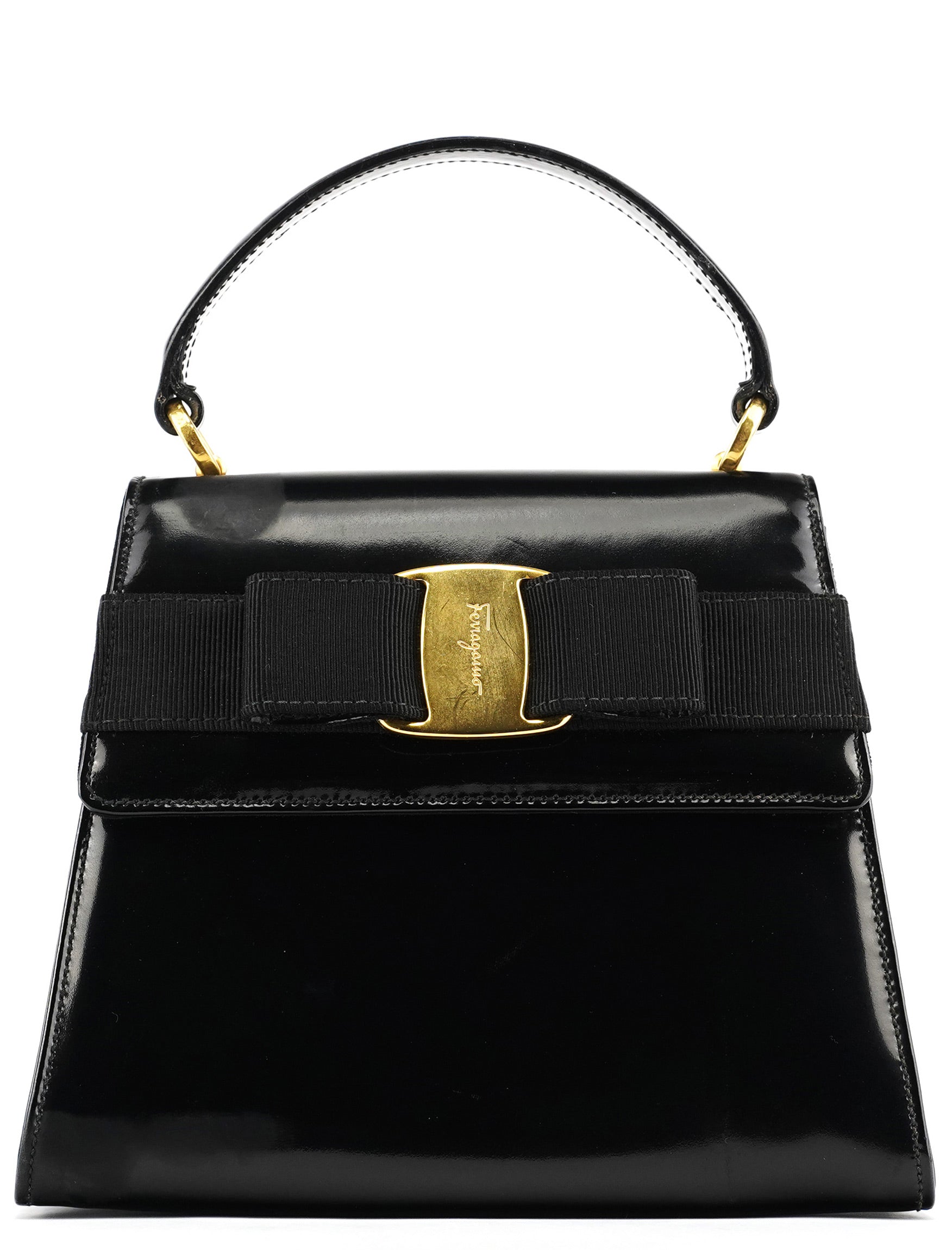 Black Patent Leather Top Handle Bag