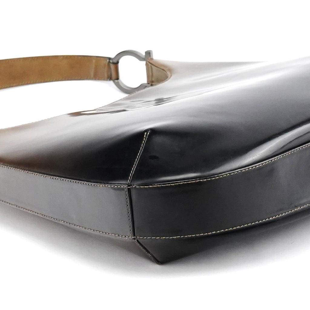 Brown Patent Leather Gradient Shoulder Bag