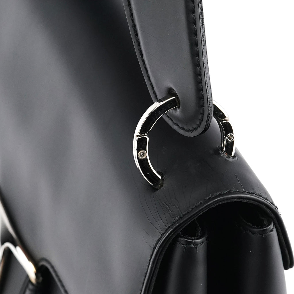 Matte Black Leather Top Handle Bag