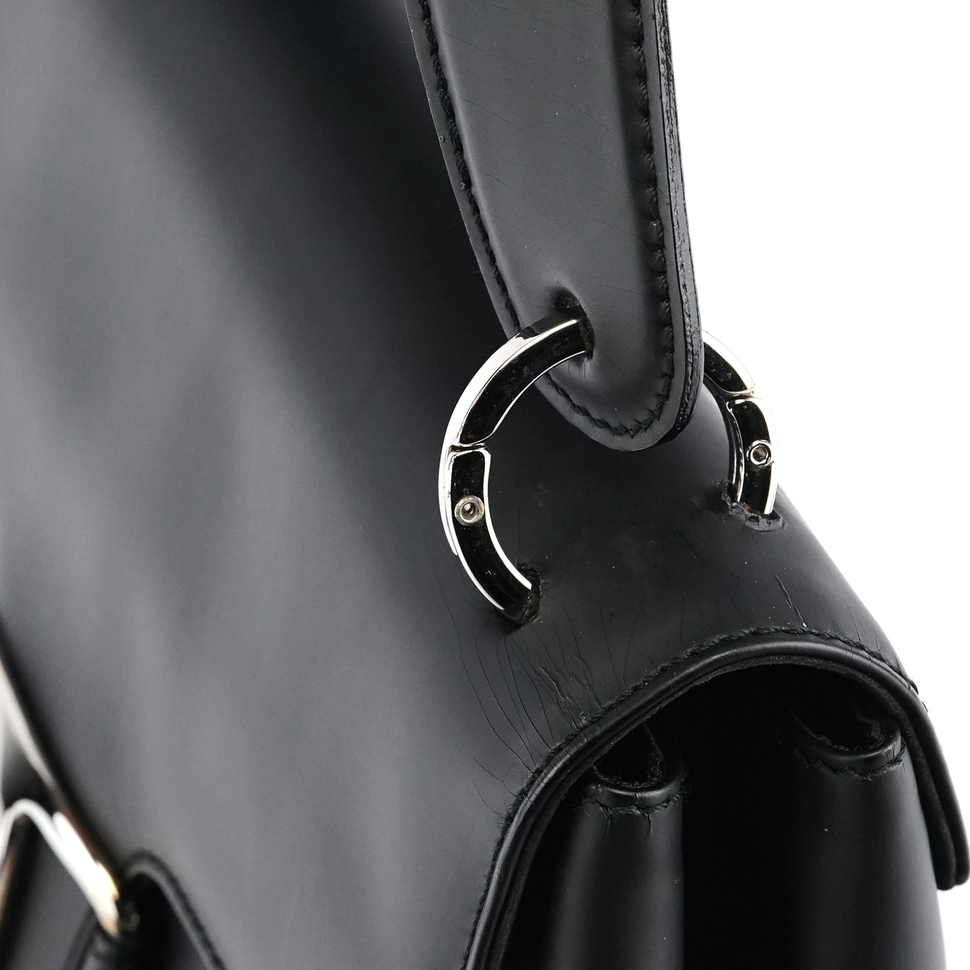 Matte Black Leather Top Handle Bag
