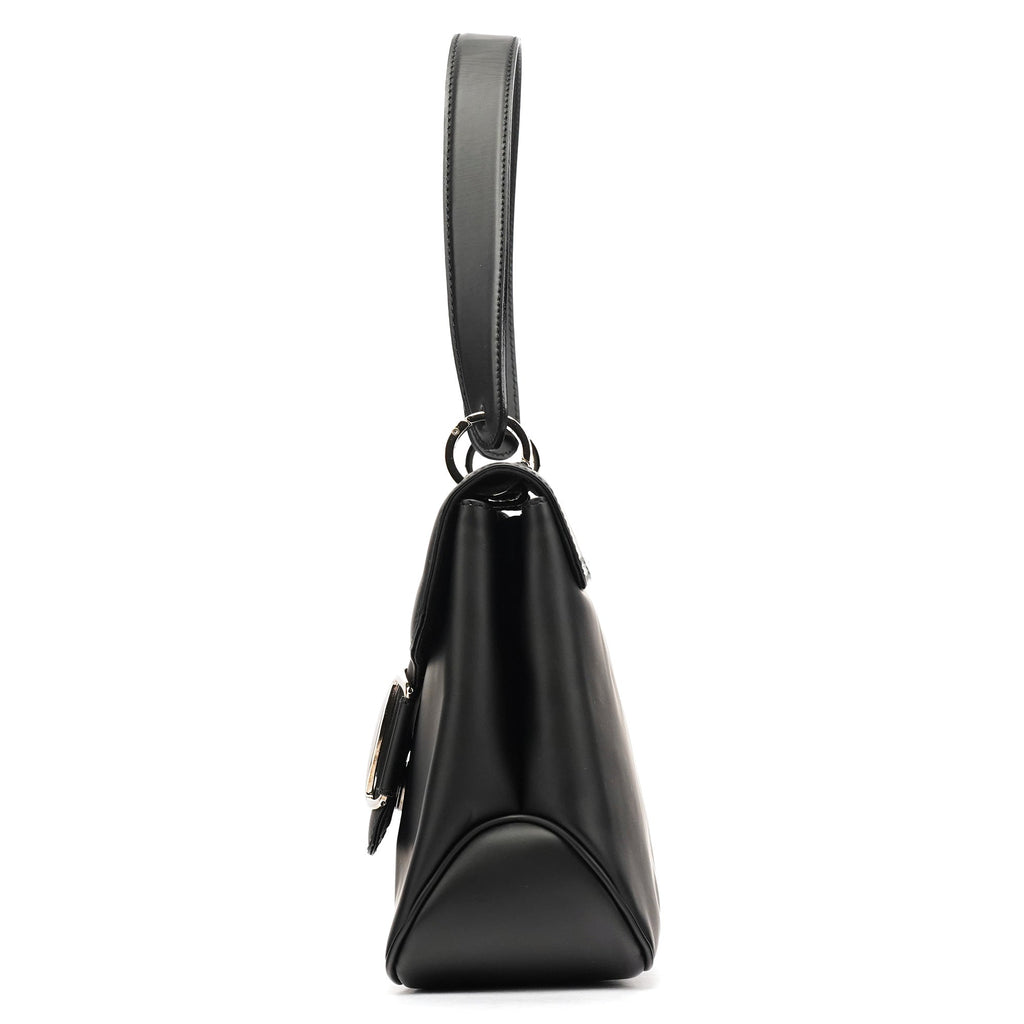 Matte Black Leather Top Handle Bag