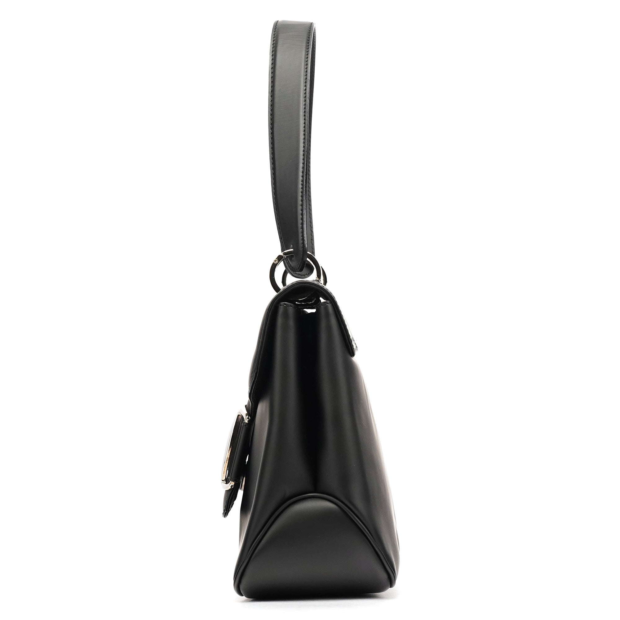 Matte Black Leather Top Handle Bag