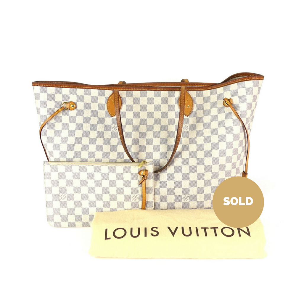 Louis Vuitto Neverfull GM Damier Azur Canvas Tote Bag with Pouch