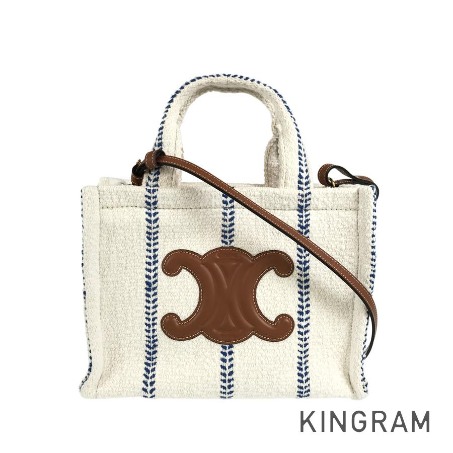 CELINE Small Hippopotamus Tice Stripe Textile Calfskin 2WAY Shoulder Handbag