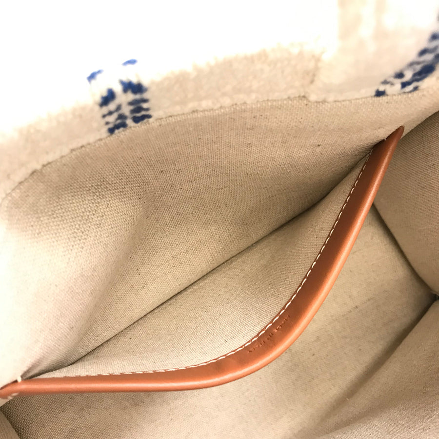 CELINE Small Hippopotamus Tice Stripe Textile Calfskin 2WAY Shoulder Handbag