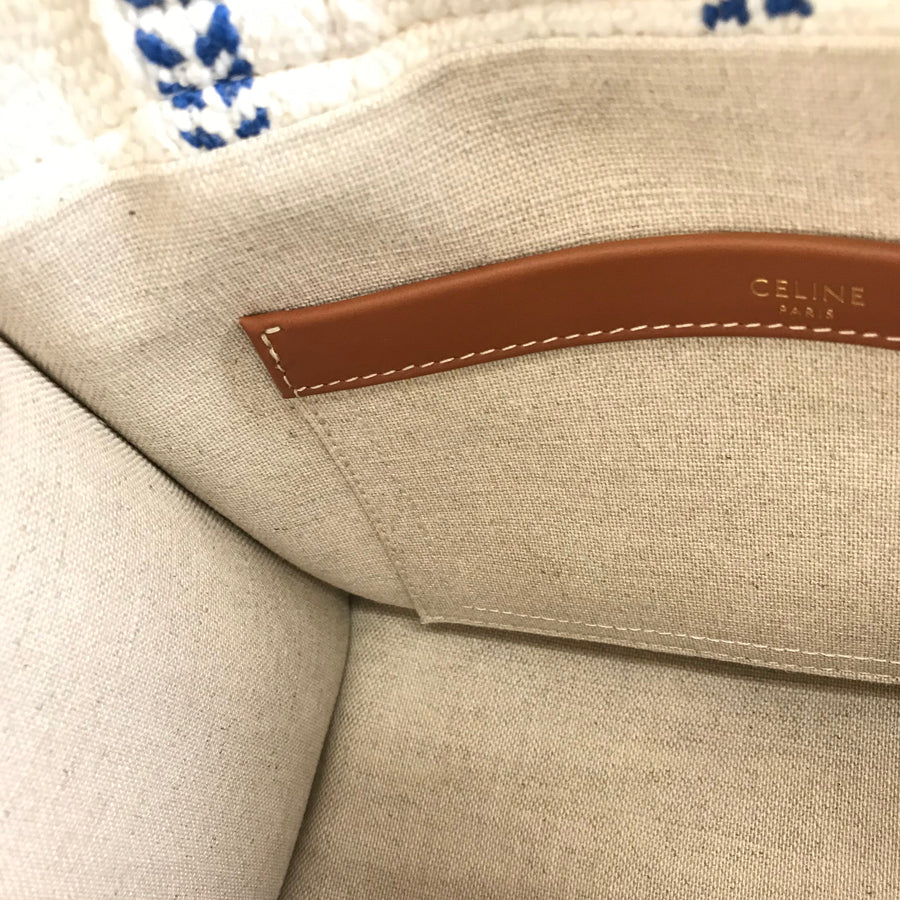 CELINE Small Hippopotamus Tice Stripe Textile Calfskin 2WAY Shoulder Handbag