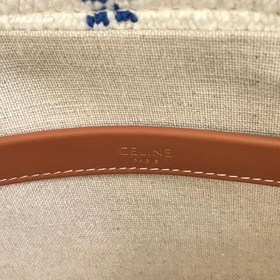 CELINE Small Hippopotamus Tice Stripe Textile Calfskin 2WAY Shoulder Handbag