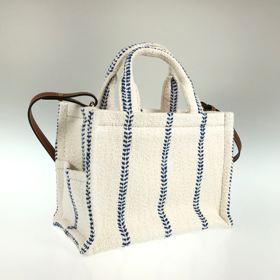 CELINE Small Hippopotamus Tice Stripe Textile Calfskin 2WAY Shoulder Handbag