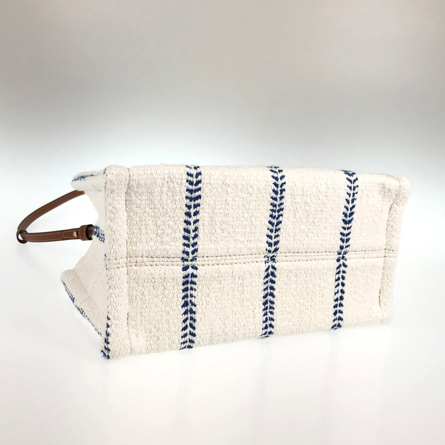 CELINE Small Hippopotamus Tice Stripe Textile Calfskin 2WAY Shoulder Handbag