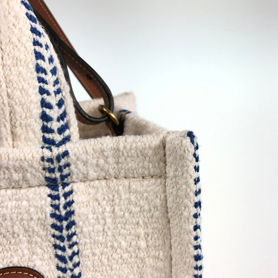 CELINE Small Hippopotamus Tice Stripe Textile Calfskin 2WAY Shoulder Handbag