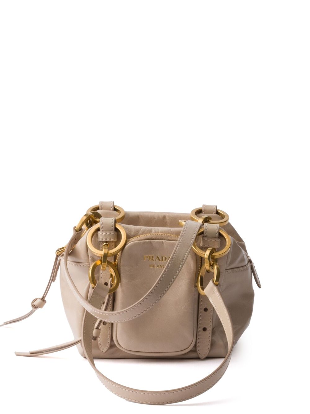 Prada Women Prada Dangle Mini Leather Bucket Bag