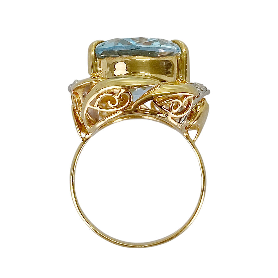 Ring Yellow gold Platinum Blue Topaz