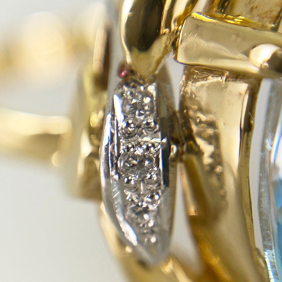 Ring Yellow gold Platinum Blue Topaz