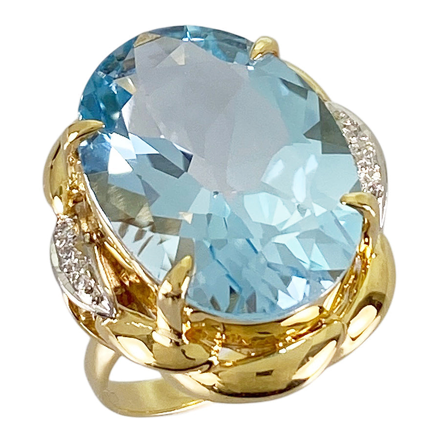 Ring Yellow gold Platinum Blue Topaz