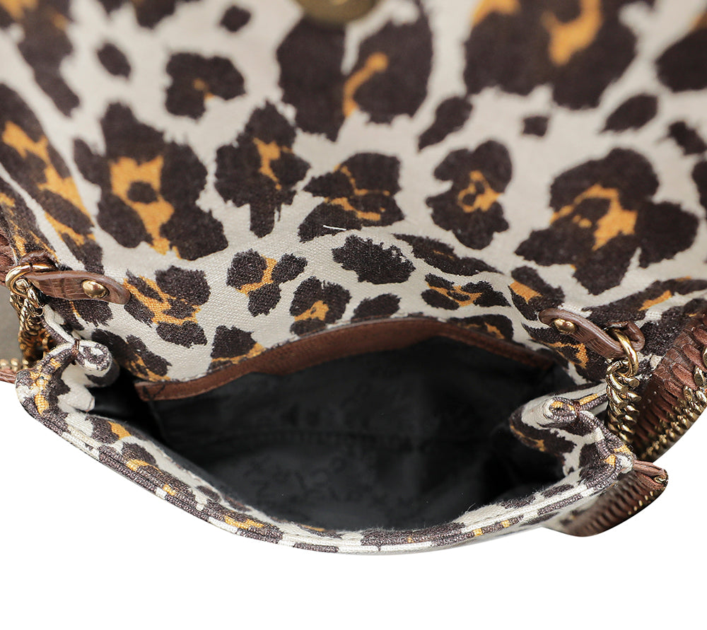Stella McCartney Brown Leopard Print Chain Clutch