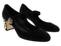 Dolce & Gabbana Suede Gold Buckle Block Heels-EU36.5