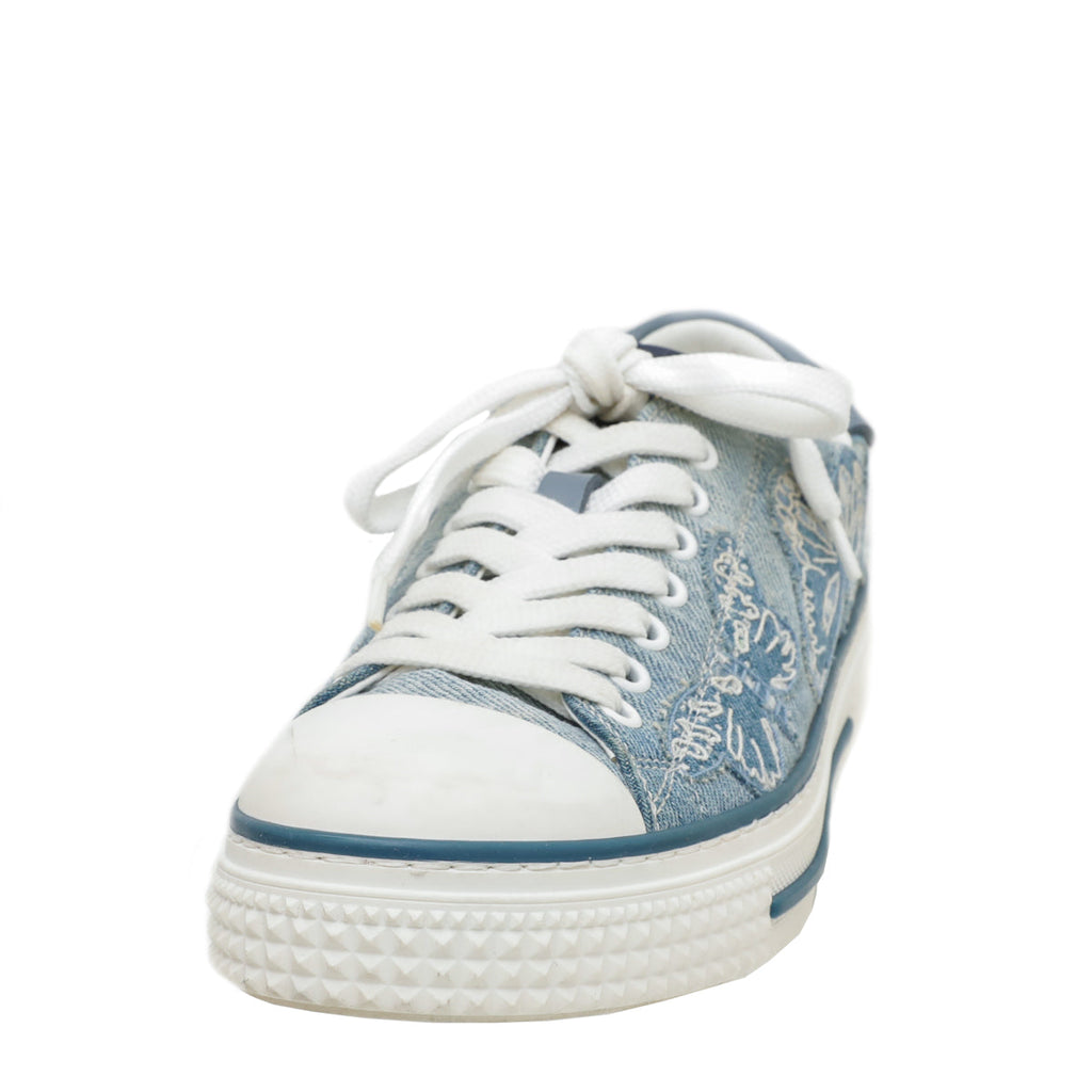 Valentino Blue Denim Butterfly Embroidered Sneakers 37