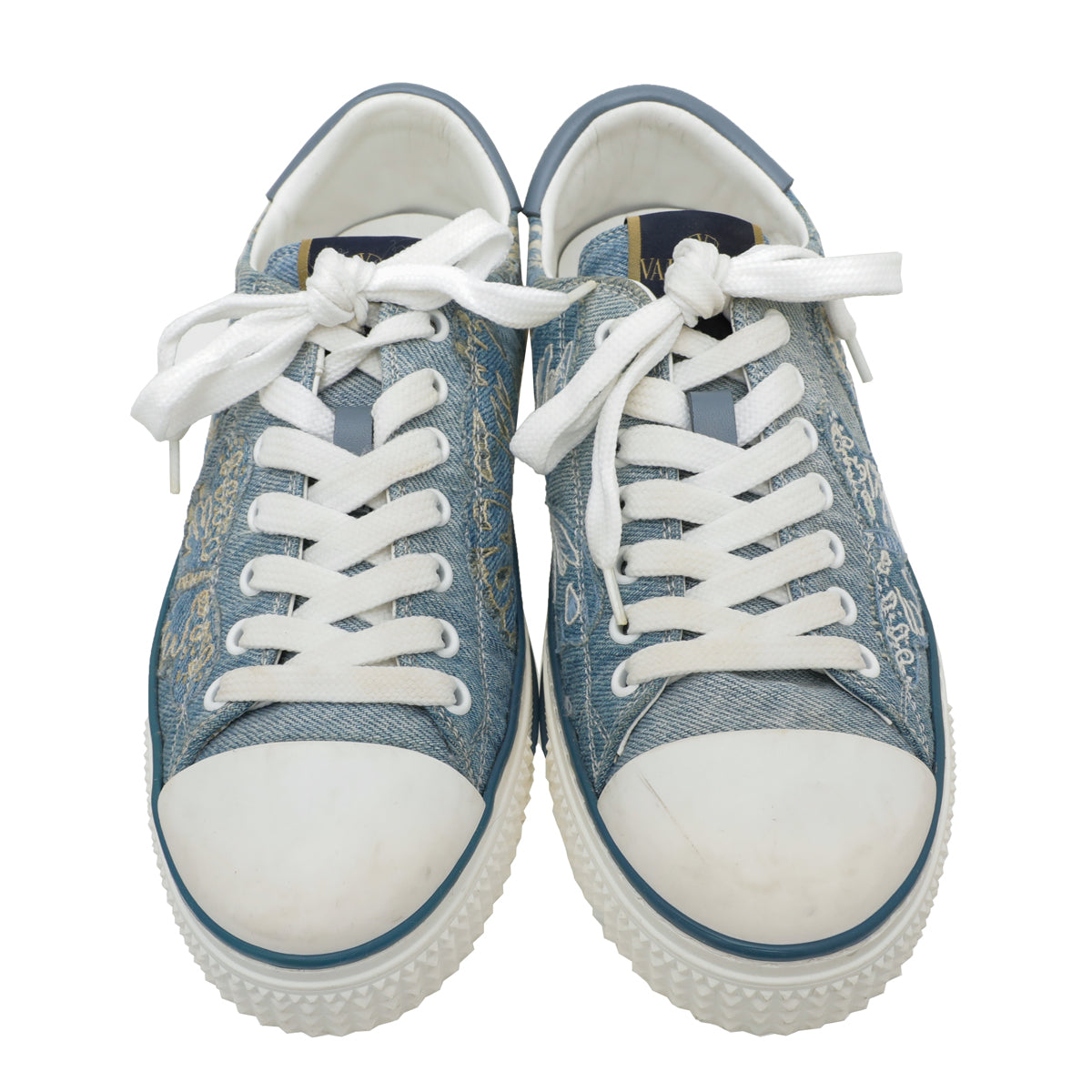Valentino Blue Denim Butterfly Embroidered Sneakers 37
