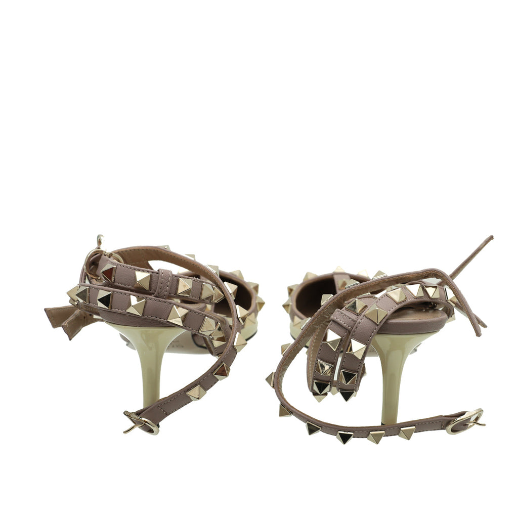 Valentino Light Yellow Rockstud Caged Ankle Strap Heels 35.5