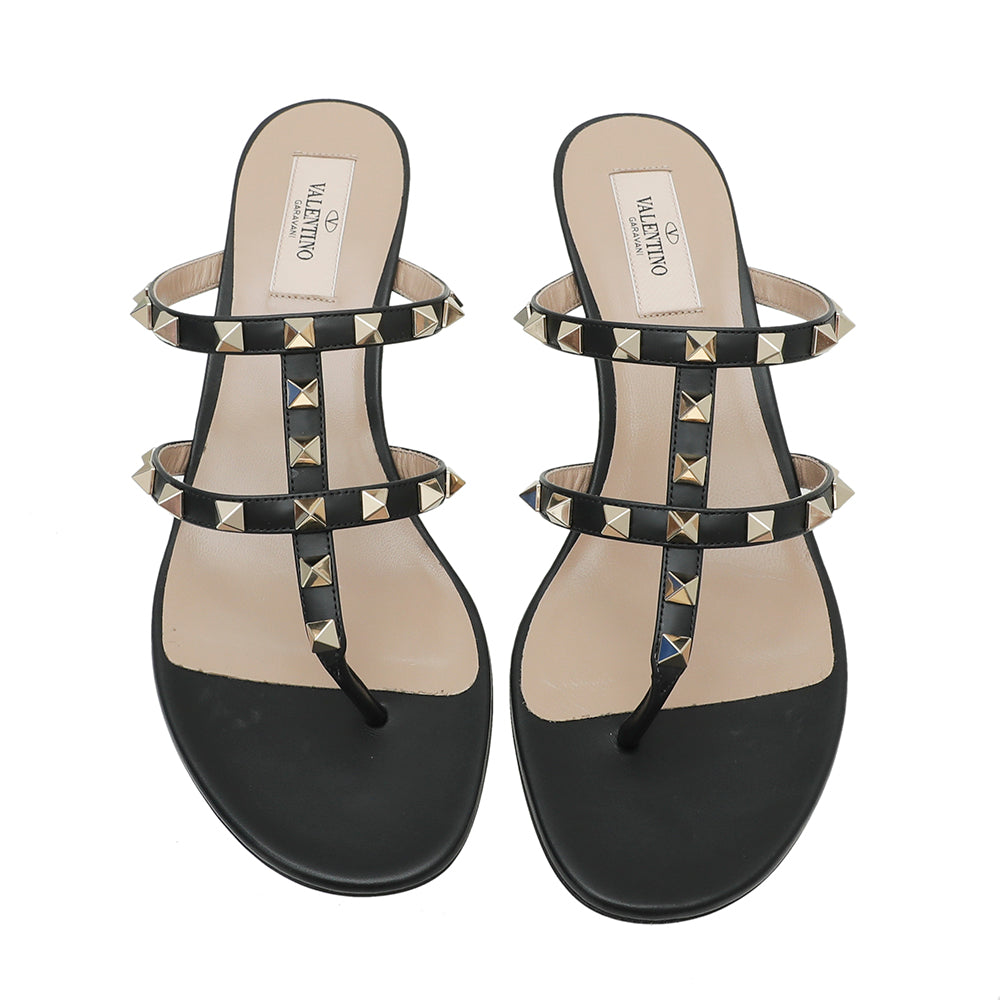 Valentino Black Rockstud Flip Flop Thong Sandals 38.5