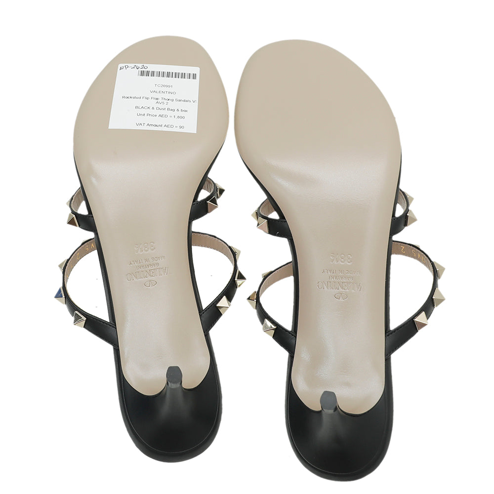 Valentino Black Rockstud Flip Flop Thong Sandals 38.5