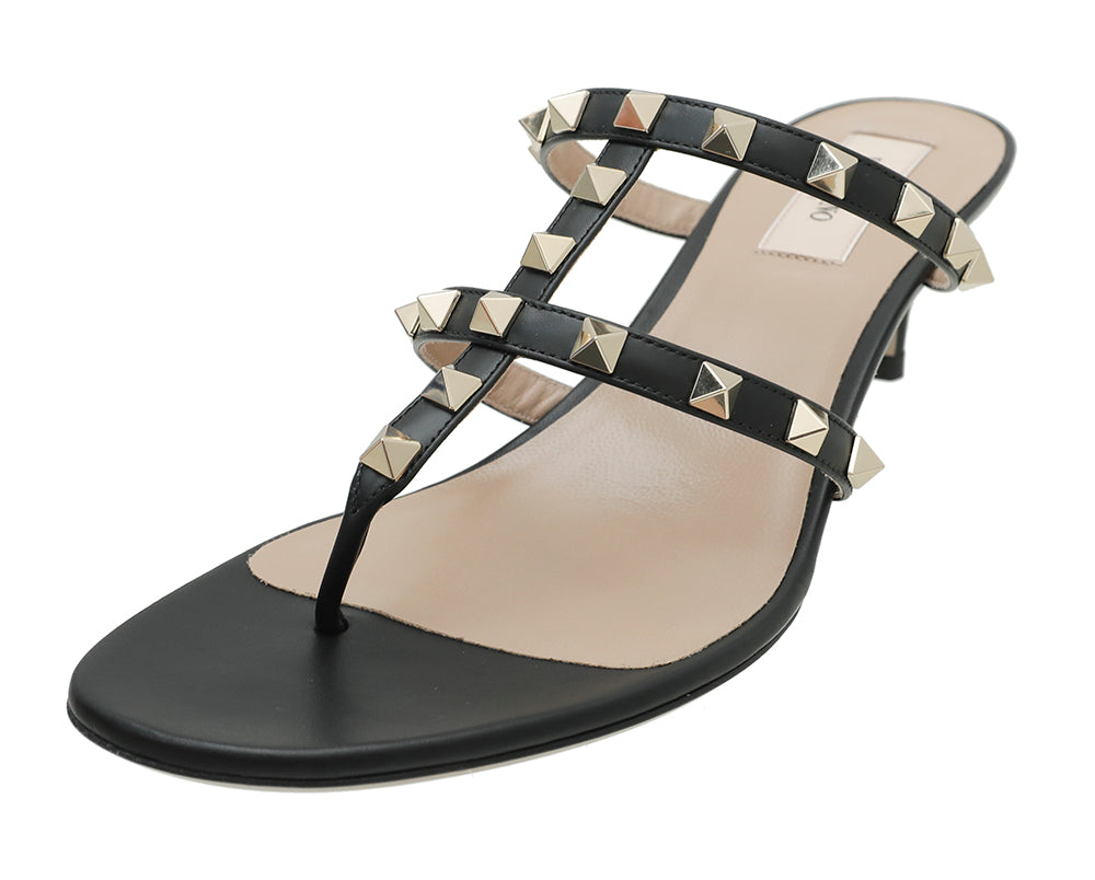 Valentino Black Rockstud Flip Flop Thong Sandals 38.5