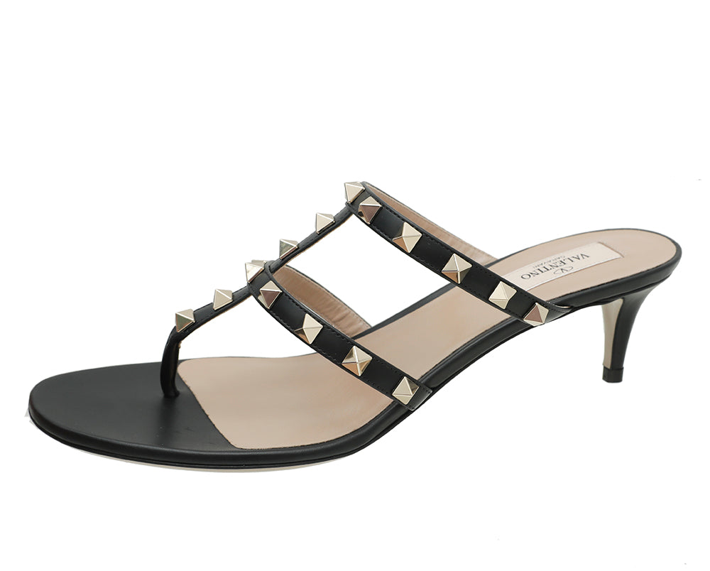Valentino Black Rockstud Flip Flop Thong Sandals 38.5