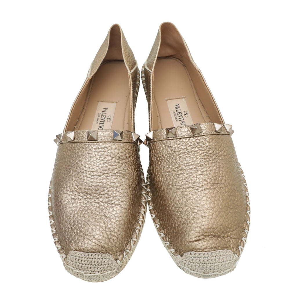 Valentino Metallic Skin Rockstud Espadrille 36