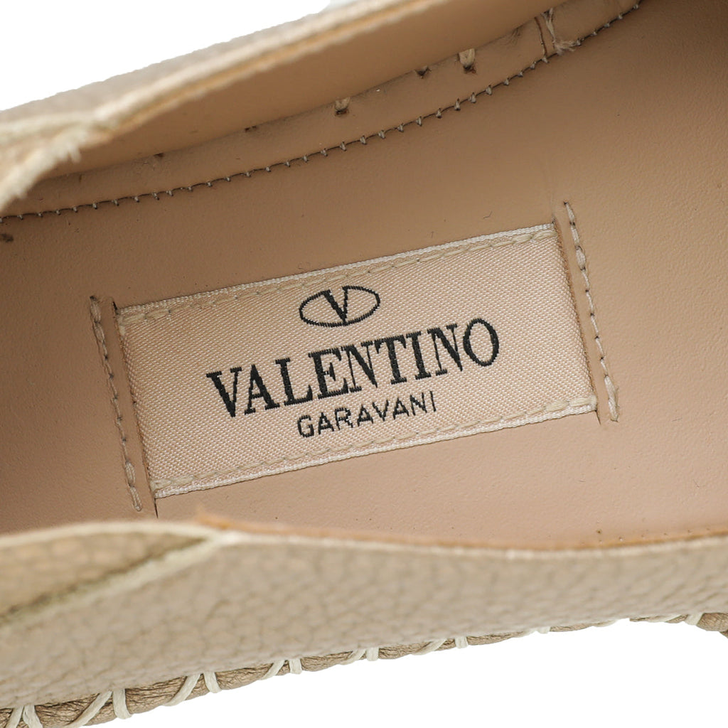 Valentino Metallic Skin Rockstud Espadrille 36