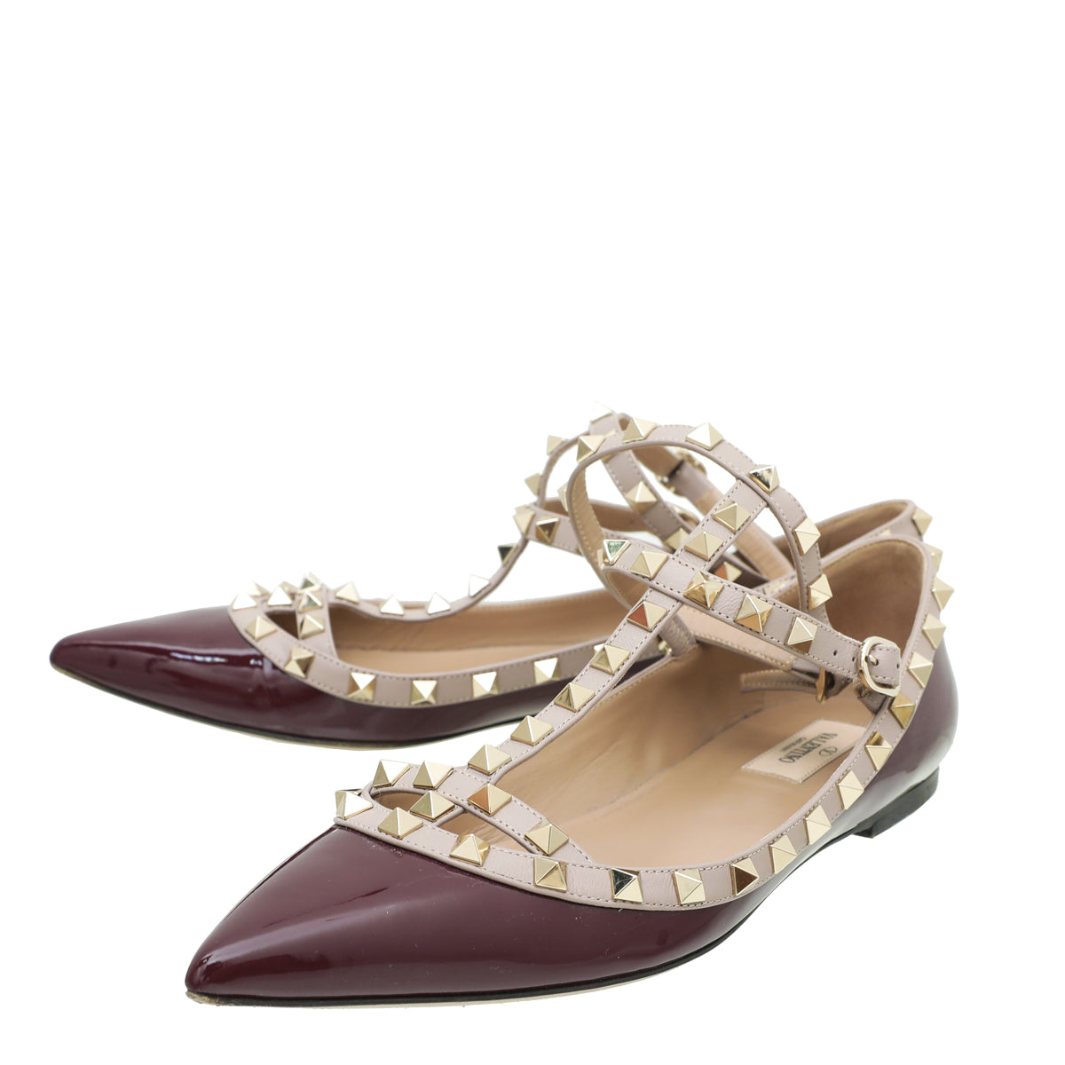 Valentino Burgundy Rockstud Caged Ballet Flat 40