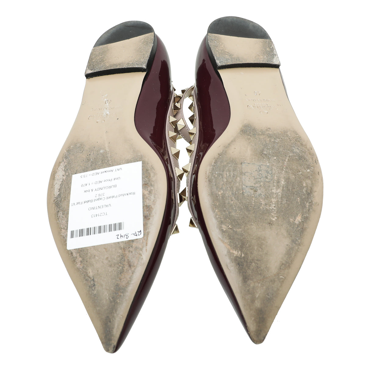 Valentino Burgundy Rockstud Caged Ballet Flat 40