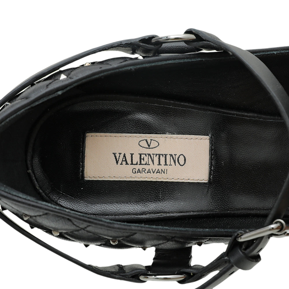 Valentino Black Rockstud Spike Mary Jane Pumps 38